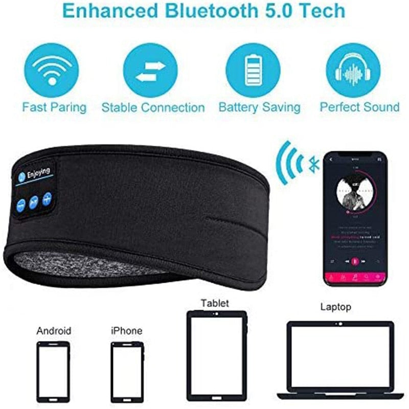 Wireless Bluetooth Sleeping Headphones Headband Thin Soft Elastic Comfortable Music Ear Phones Eye Mask For Side Sleeper Sports CJ